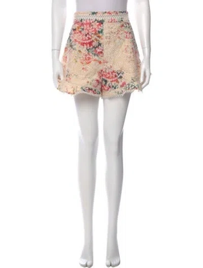 Pre-owned Zimmermann Floral Print Mini Shorts In Neutral