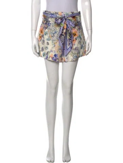 Pre-owned Zimmermann Floral Print Mini Shorts In Neutral
