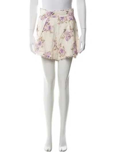 Pre-owned Zimmermann Floral Print Mini Shorts In Purple