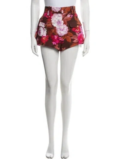 Pre-owned Zimmermann Floral Print Mini Shorts W/ Tags In Pink