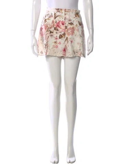 Pre-owned Zimmermann Floral Print Mini Shorts In White