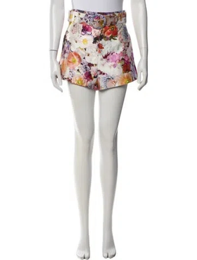 Pre-owned Zimmermann Floral Print Mini Shorts In White