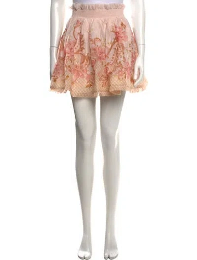 Pre-owned Zimmermann Floral Print Mini Skirt In Pink