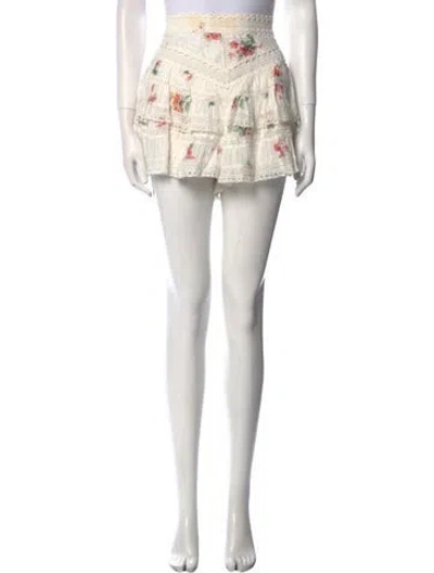 Pre-owned Zimmermann Floral Print Mini Skirt In White