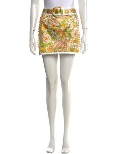 Pre-owned Zimmermann Floral Print Mini Skirt In White