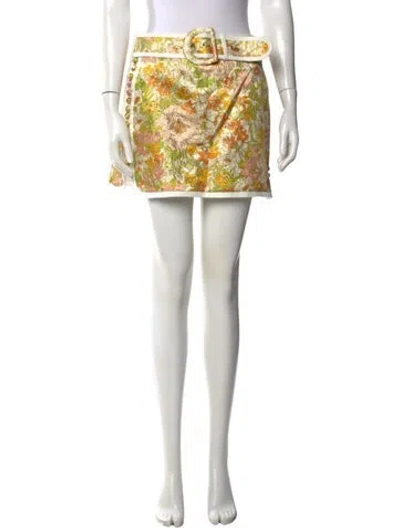 Pre-owned Zimmermann Floral Print Mini Skirt In White