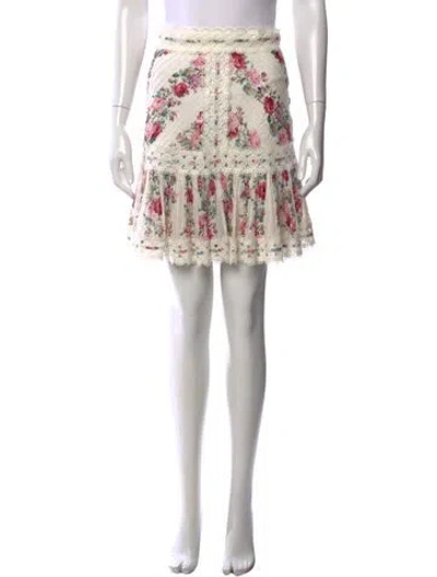 Pre-owned Zimmermann Floral Print Mini Skirt In White