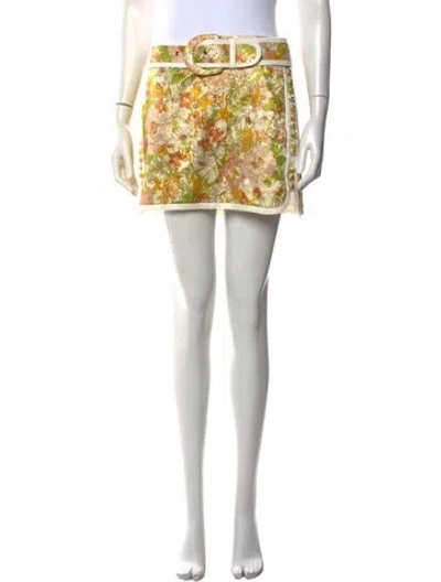 Pre-owned Zimmermann Floral Print Mini Skirt In White
