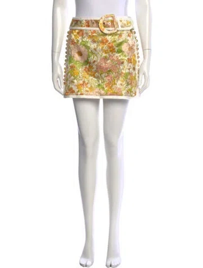 Pre-owned Zimmermann Floral Print Mini Skirt In White