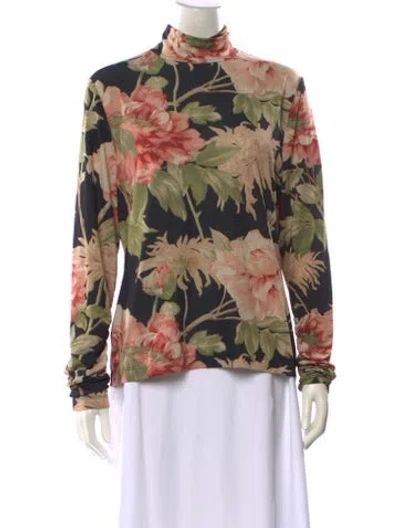 Pre-owned Zimmermann Floral Print Mock Neck Blouse In Black