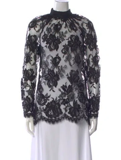 Pre-owned Zimmermann Floral Print Mock Neck Blouse In Black