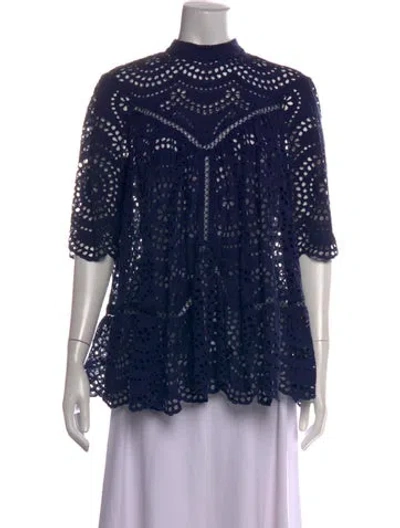 Pre-owned Zimmermann Floral Print Mock Neck Blouse In Blue
