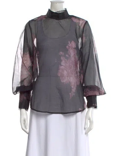 Pre-owned Zimmermann Floral Print Mock Neck Blouse In Multicolor