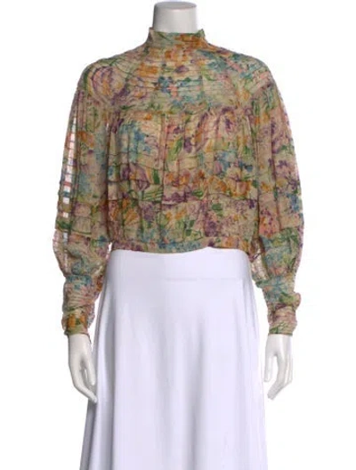 Pre-owned Zimmermann Floral Print Mock Neck Blouse In Neutral