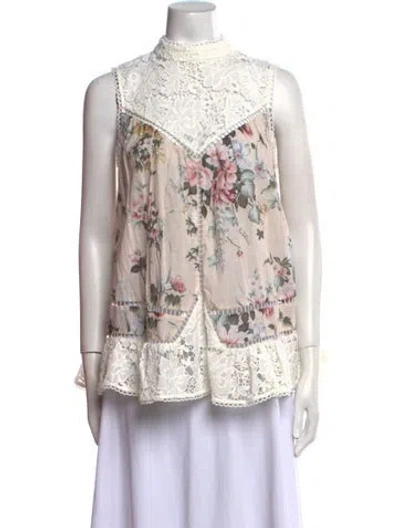 Pre-owned Zimmermann Floral Print Mock Neck Blouse In Neutral