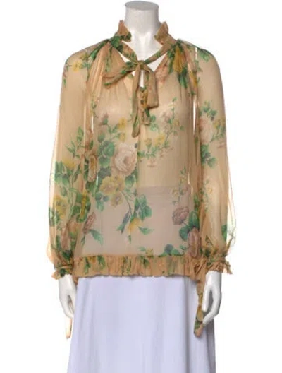 Pre-owned Zimmermann Floral Print Mock Neck Blouse In Neutral