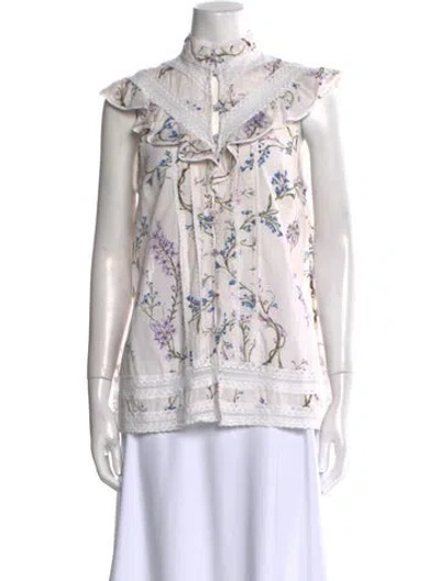 Pre-owned Zimmermann Floral Print Mock Neck Blouse In Neutral