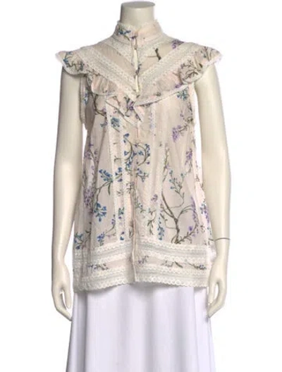 Pre-owned Zimmermann Floral Print Mock Neck Blouse In Neutral