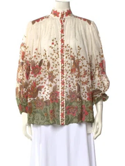 Pre-owned Zimmermann Floral Print Mock Neck Blouse In Neutral