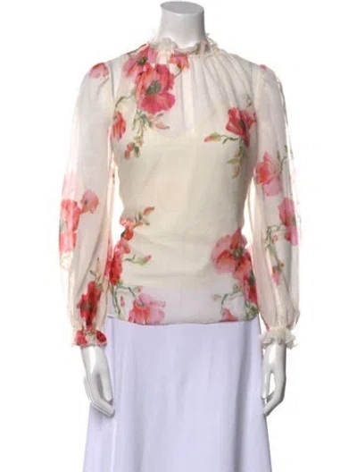 Pre-owned Zimmermann Floral Print Mock Neck Blouse In Neutral