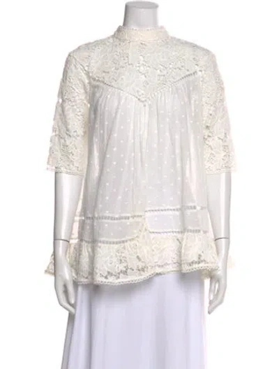Pre-owned Zimmermann Floral Print Mock Neck Blouse In Neutral