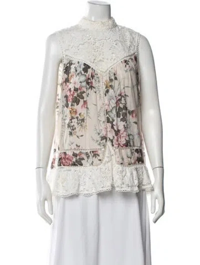 Pre-owned Zimmermann Floral Print Mock Neck Blouse In Neutral