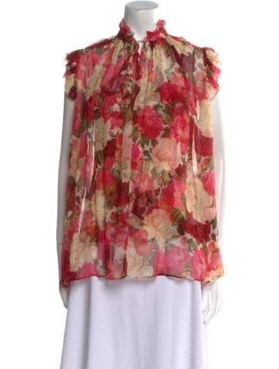 Pre-owned Zimmermann Floral Print Mock Neck Blouse In Pink