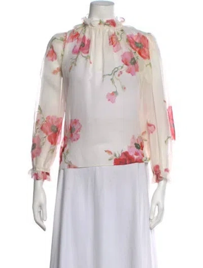 Pre-owned Zimmermann Floral Print Mock Neck Blouse W/ Tags In White