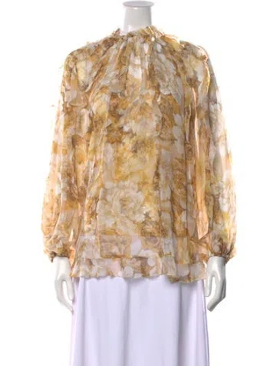 Pre-owned Zimmermann Floral Print Mock Neck Blouse W/ Tags In Yellow