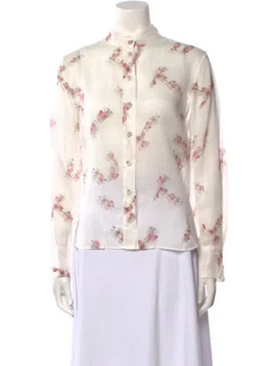 Pre-owned Zimmermann Floral Print Mock Neck Blouse In White