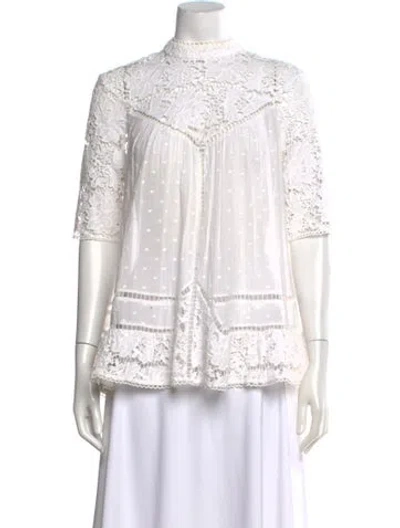 Pre-owned Zimmermann Floral Print Mock Neck Blouse In White