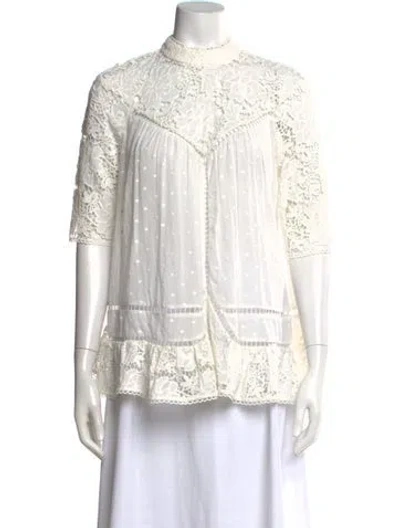 Pre-owned Zimmermann Floral Print Mock Neck Blouse In White