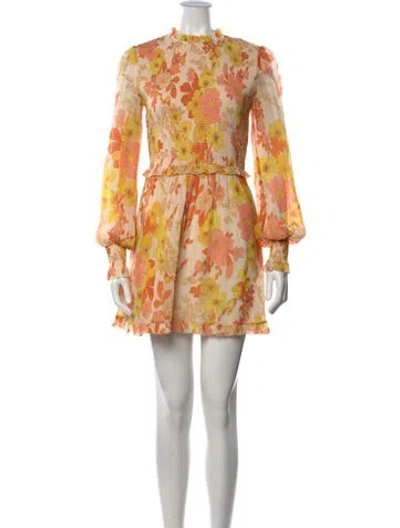 Pre-owned Zimmermann Floral Print Mock Neck Jumpsuit In Neutrals