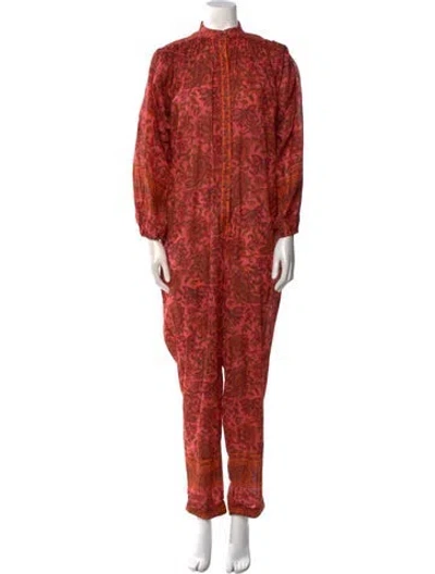 Pre-owned Zimmermann Floral Print Mock Neck Jumpsuit In Pink