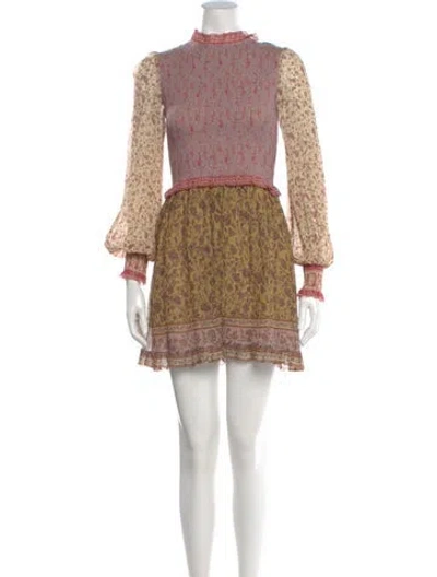 Pre-owned Zimmermann Floral Print Mock Neck Romper W/ Tags In Purple