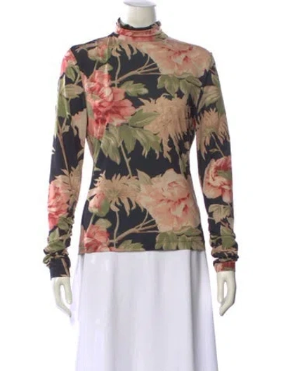 Pre-owned Zimmermann Floral Print Mock Neck Sweatshirt In Black