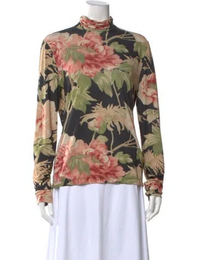 Pre-owned Zimmermann Floral Print Mock Neck Top In Green