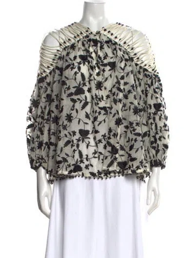 Pre-owned Zimmermann Floral Print Off-the-shoulder Blouse In Neutral