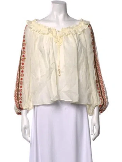 Pre-owned Zimmermann Floral Print Off-the-shoulder Blouse W/ Tags In Neutrals