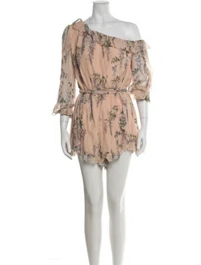 Pre-owned Zimmermann Floral Print Off-the-shoulder Romper In Neutral