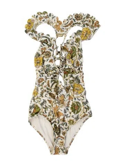 Pre-owned Zimmermann Floral Print One-piece In Neutrals