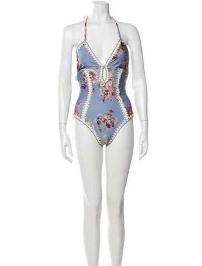 Pre-owned Zimmermann Floral Print One-piece W/ Tags In Blue
