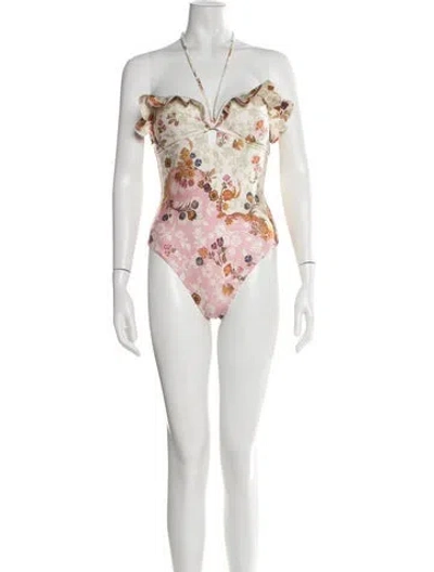 Pre-owned Zimmermann Floral Print One-piece W/ Tags In Multicolor