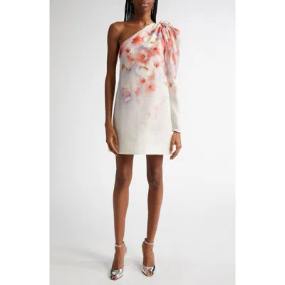 Zimmermann Floral Print One-shoulder Linen & Silk Minidress In Scarlet Floral