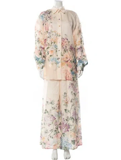 Pre-owned Zimmermann Floral Print Pant Set W/ Tags In Neutral