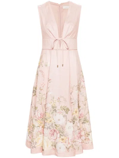 ZIMMERMANN ZIMMERMANN FLORAL PRINT LINEN MIDI DRESS