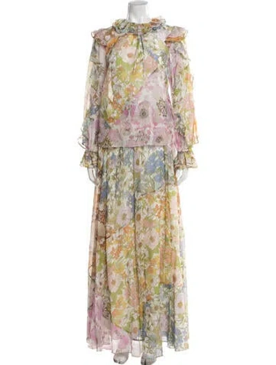 Pre-owned Zimmermann Floral Print Pleated Accents Skirt Set W/ Tags In Neutral