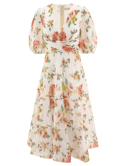 Zimmermann Floral-print Pleated Midi Dress In Multi