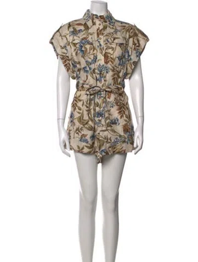 Pre-owned Zimmermann Floral Print Romper In Neutrals