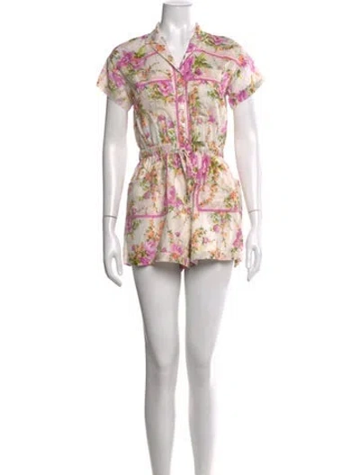 Pre-owned Zimmermann Floral Print Romper In Pink